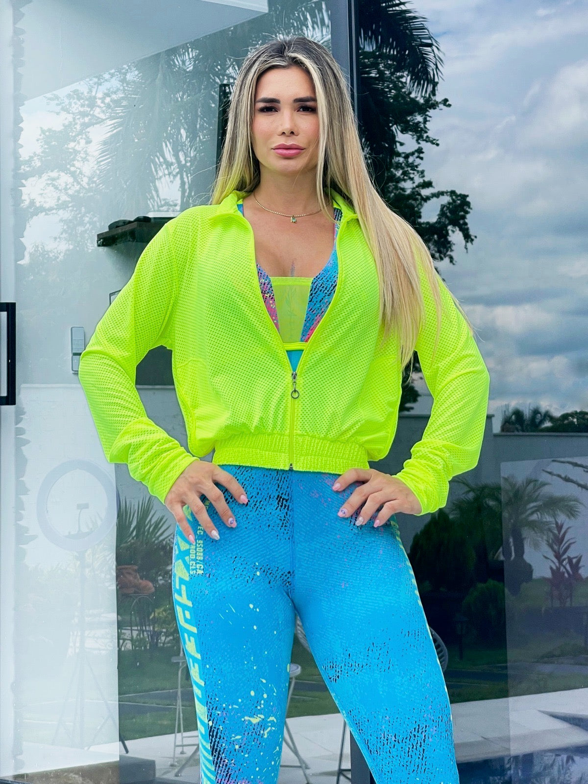 Three-piece Set Blue/Neon Yellow Splash